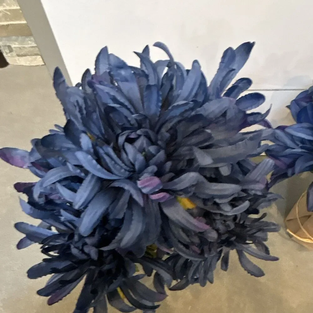 Ashland Potted Dark Blue Mum Artificial Flowers Bundle of 2